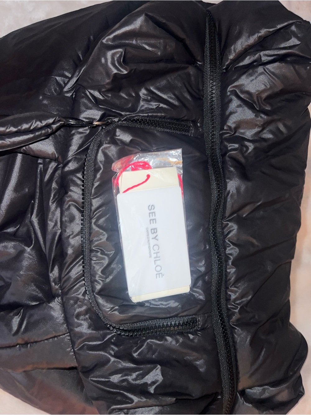 See By Chloé Black Quilted Puffer Tote with Top Zip
